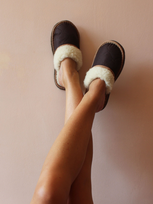 Обувь домашняя пантолеты (тапки). Подошва - войлок. Цвет коричневый, 35-36 - фото4
