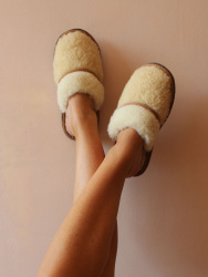 Обувь домашняя пантолеты (тапки) LANATEX из натуральной овечьей шерсти. Арт. 2163 - фото
